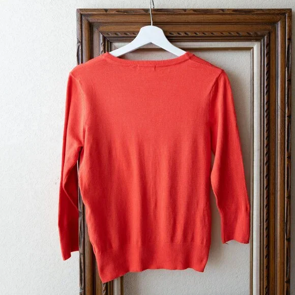MAK Cardigan Sz L Peach Orange 3/4 Sleeve Button Up VNeck Sweater - Picture 6 of 7